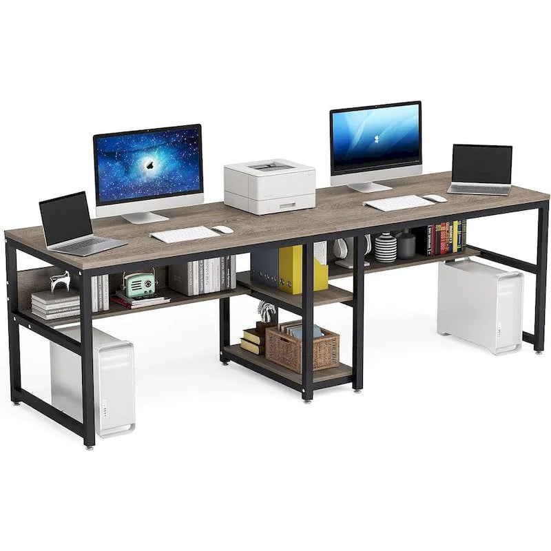 Scrivania a 2 posti con libreria, stile industriale, colori multipli