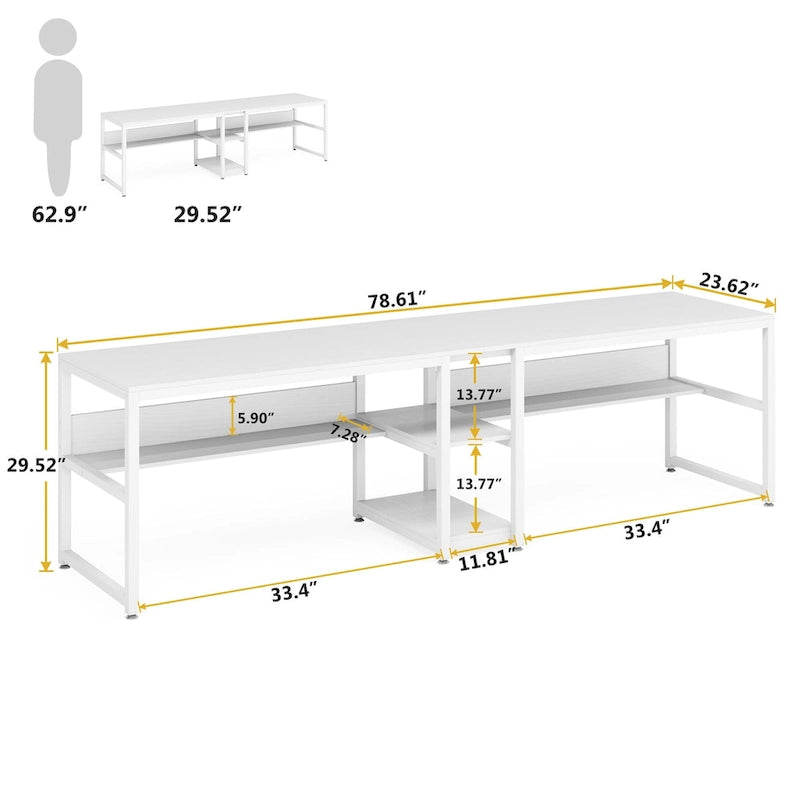 Scrivania a 2 posti con libreria, stile industriale, colori multipli