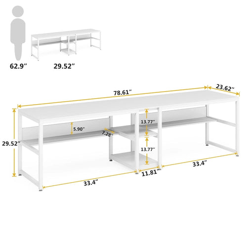 Scrivania a 2 posti con libreria, stile industriale, colori multipli