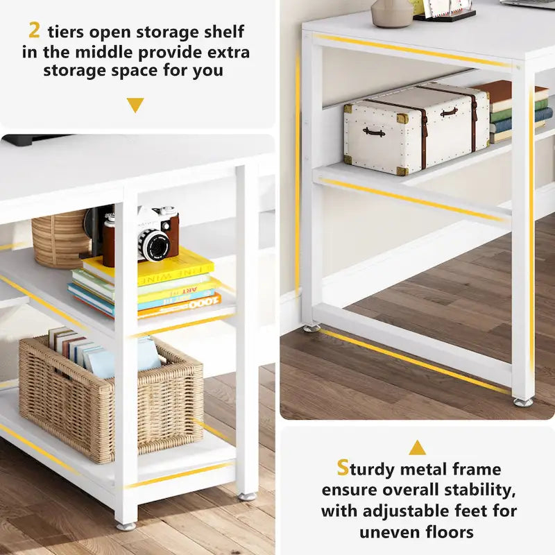 Scrivania a 2 posti con libreria, stile industriale, colori multipli