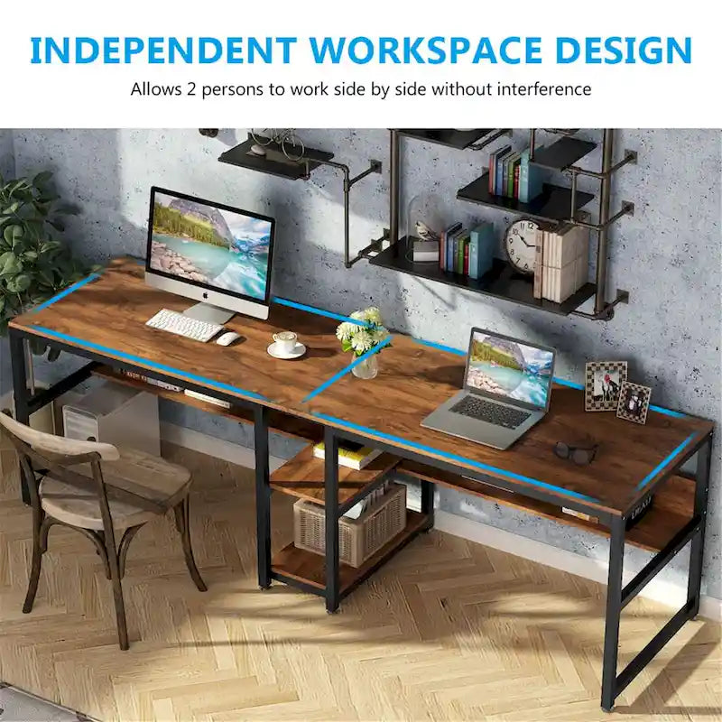 Scrivania a 2 posti con libreria, stile industriale, colori multipli