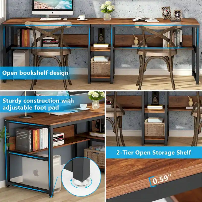 Scrivania a 2 posti con libreria, stile industriale, colori multipli