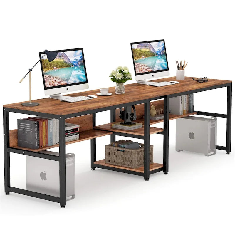 Scrivania a 2 posti con libreria, stile industriale, colori multipli