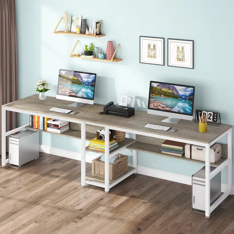 Scrivania a 2 posti con libreria, stile industriale, colori multipli