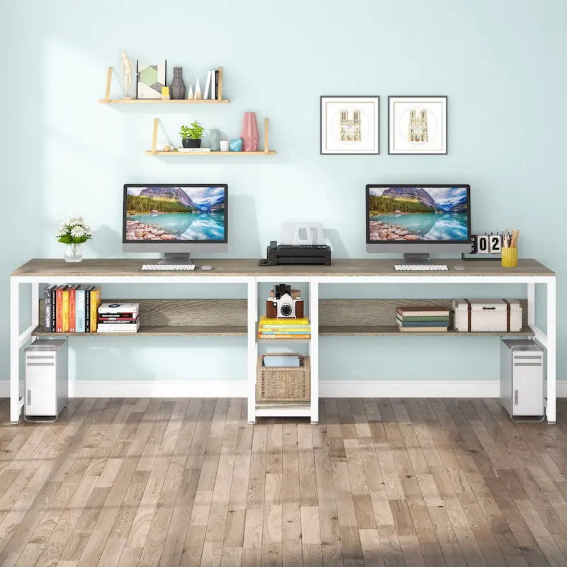 Scrivania a 2 posti con libreria, stile industriale, colori multipli