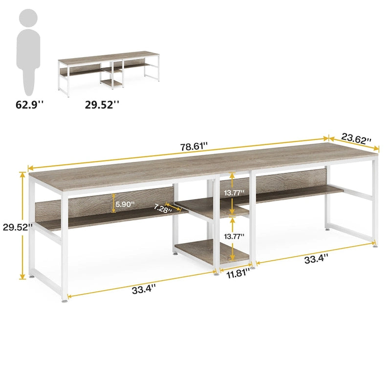 Scrivania a 2 posti con libreria, stile industriale, colori multipli