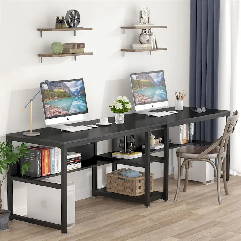 Scrivania a 2 posti con libreria, stile industriale, colori multipli