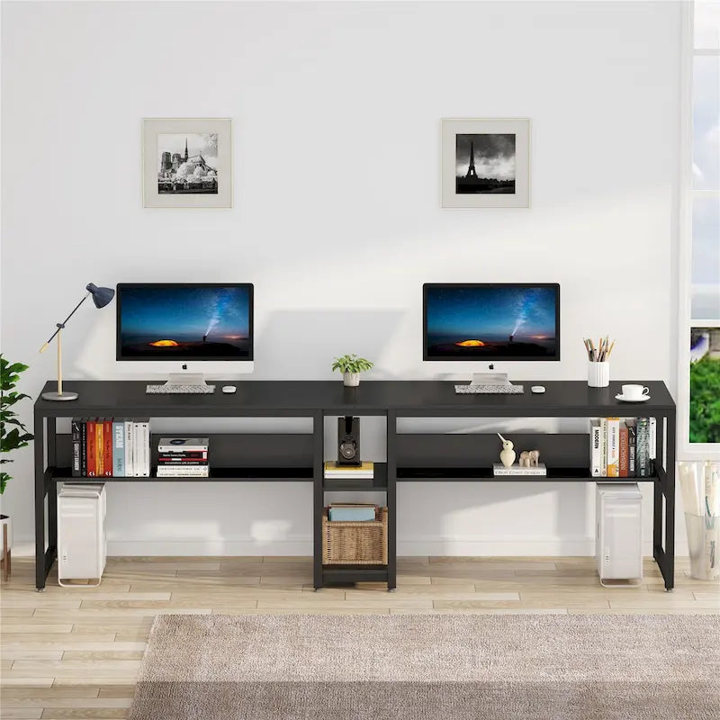 Scrivania a 2 posti con libreria, stile industriale, colori multipli