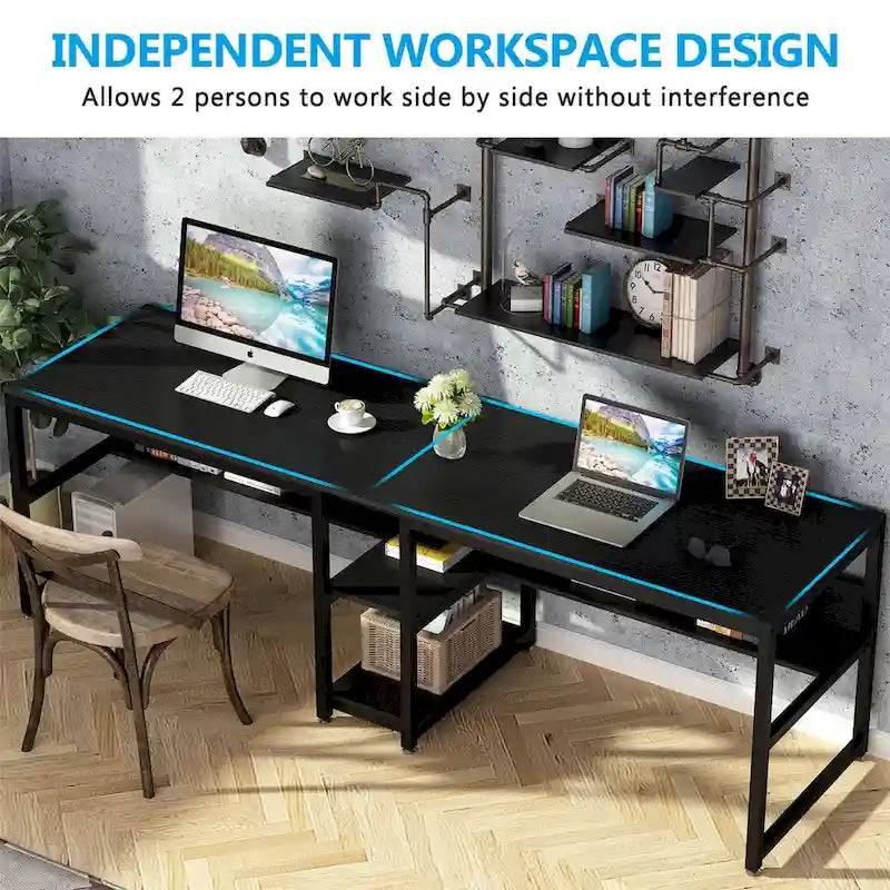Scrivania a 2 posti con libreria, stile industriale, colori multipli