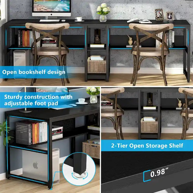 Scrivania a 2 posti con libreria, stile industriale, colori multipli