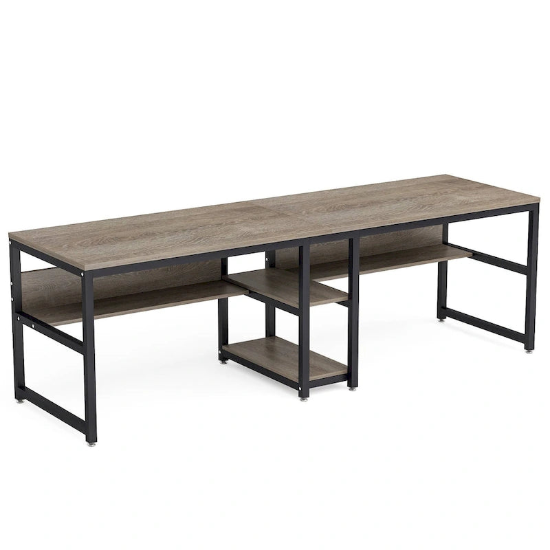 Scrivania a 2 posti con libreria, stile industriale, colori multipli