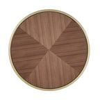 Tavolino rotondo, finitura naturale/noce, base in metallo dorato, 1 pezzo
