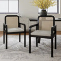 Sedia da pranzo con schienale in rattan nero/acorn e cuscino rimovibile, set da 2