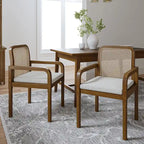 Sedia da pranzo con schienale in rattan nero/acorn e cuscino rimovibile, set da 2