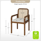 Sedia da pranzo con schienale in rattan nero/acorn e cuscino rimovibile, set da 2