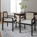 Sedia da pranzo con schienale in rattan nero/acorn e cuscino rimovibile, set da 2