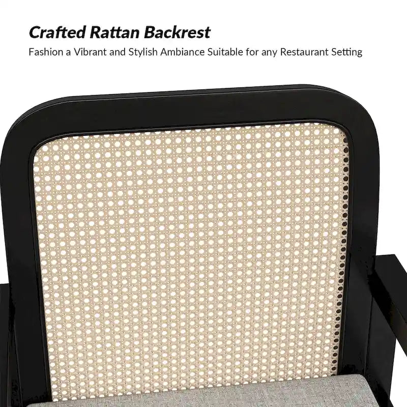 Sedia da pranzo con schienale in rattan nero/acorn e cuscino rimovibile, set da 2