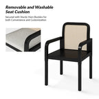 Sedia da pranzo con schienale in rattan nero/acorn e cuscino rimovibile, set da 2