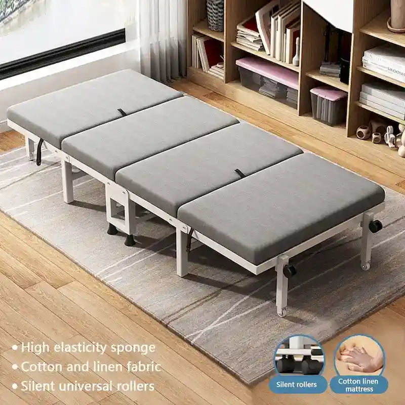 Letto pieghevole avvolgibile grigio con materasso in memory foam, singolo, 1 persona