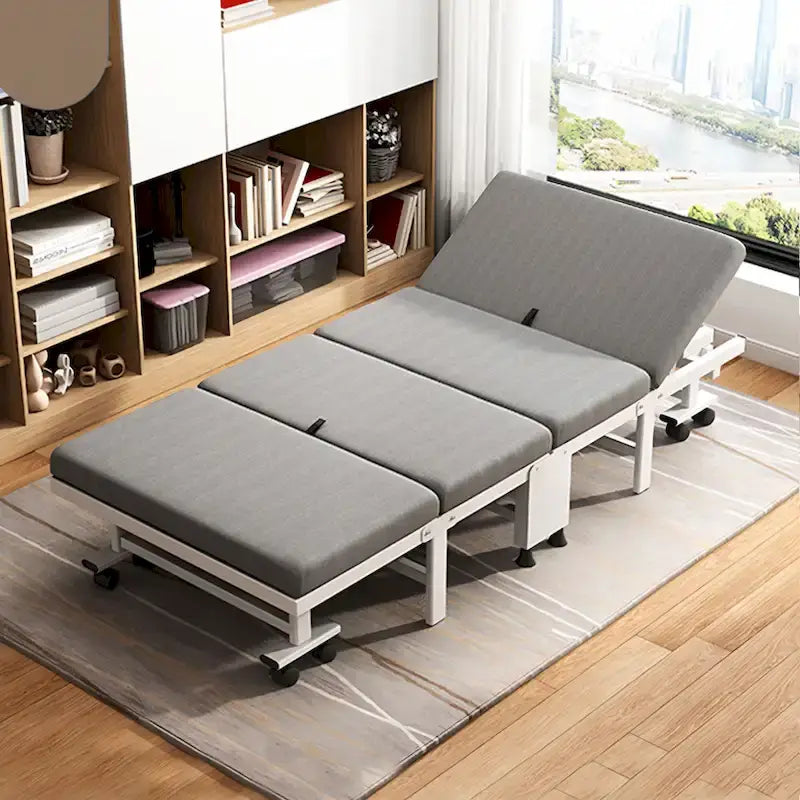 Letto pieghevole avvolgibile grigio con materasso in memory foam, singolo, 1 persona