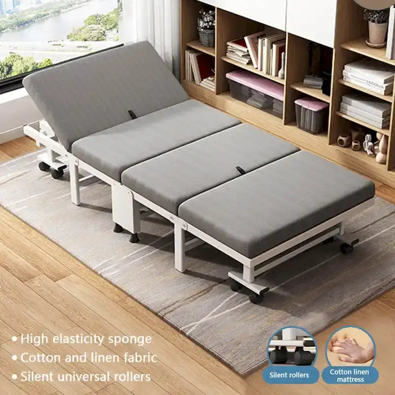 Letto pieghevole avvolgibile grigio con materasso in memory foam, singolo, 1 persona