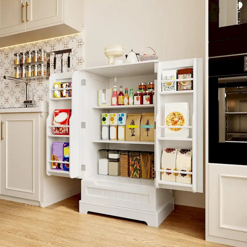 Credenza da cucina indipendente bianca con ripiani e cassetto, per 1