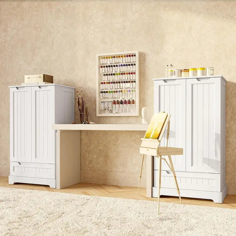 Credenza da cucina indipendente bianca con ripiani e cassetto, per 1