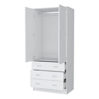 Armadio a 2 ante con cassetti, bianco/nero, 1 persona