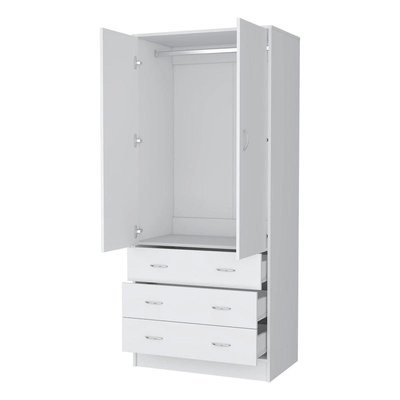 Armadio a 2 ante con cassetti, bianco/nero, 1 persona
