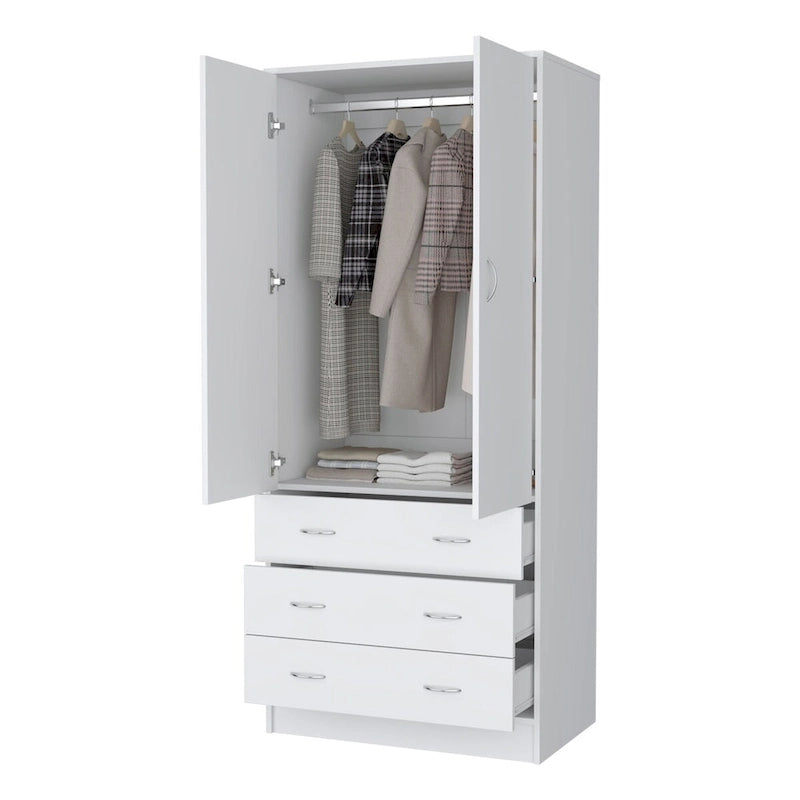 Armadio a 2 ante con cassetti, bianco/nero, 1 persona