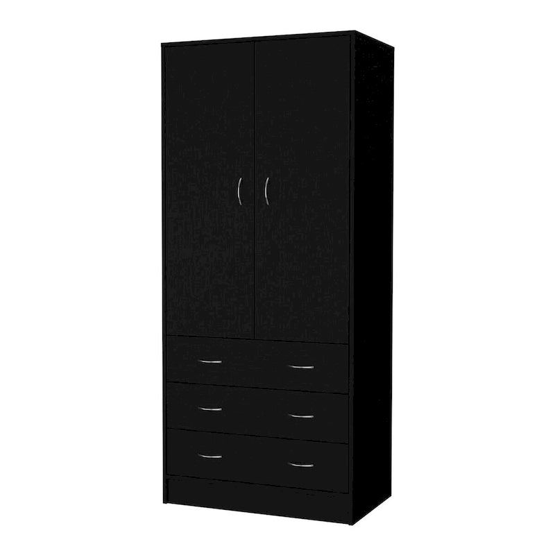 Armadio a 2 ante con cassetti, bianco/nero, 1 persona