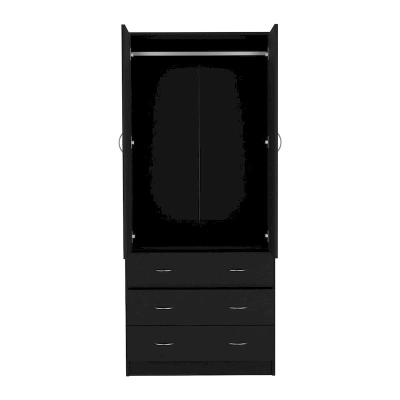 Armadio a 2 ante con cassetti, bianco/nero, 1 persona