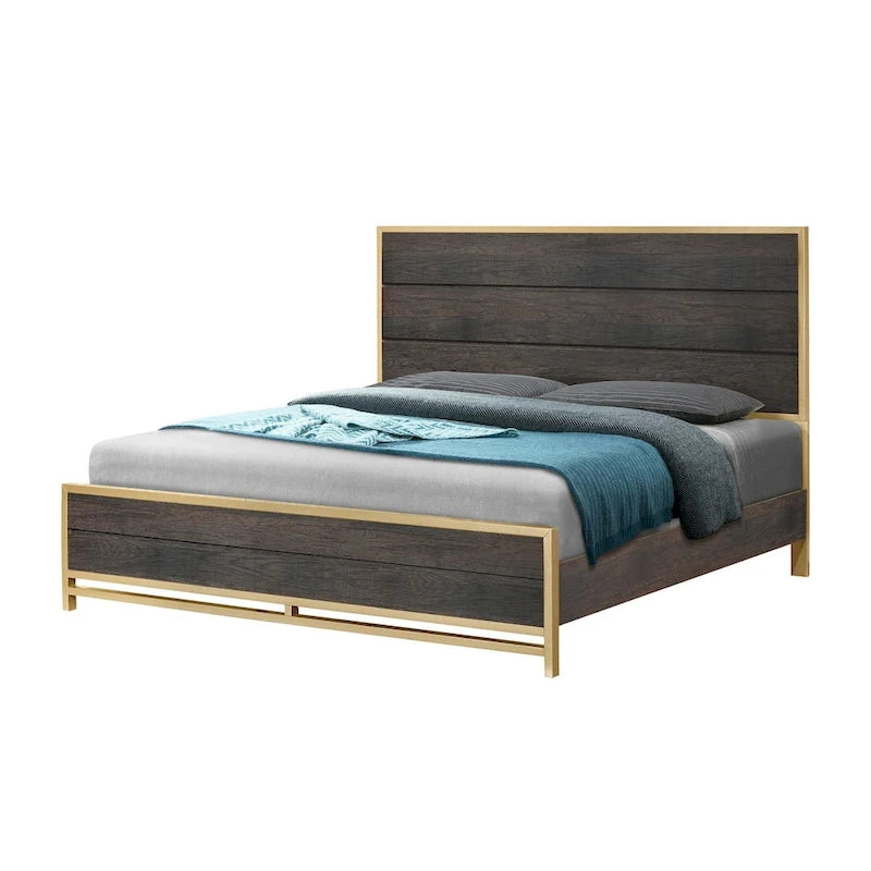 Set da camera da letto Wedro a 4 pezzi con pannelli rustici marrone scuro