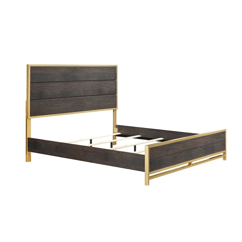 Set da camera da letto Wedro a 4 pezzi con pannelli rustici marrone scuro