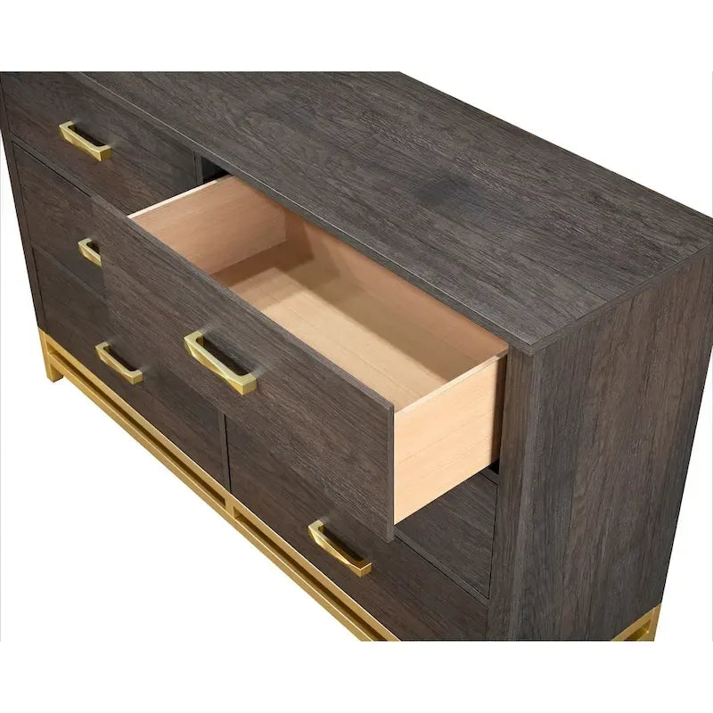 Set da camera da letto Wedro a 4 pezzi con pannelli rustici marrone scuro