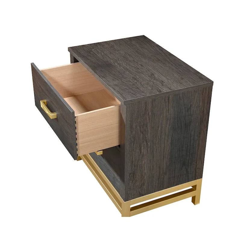 Set da camera da letto Wedro a 4 pezzi con pannelli rustici marrone scuro