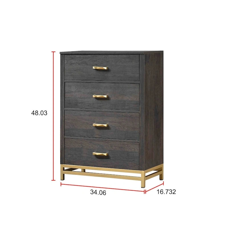 Set da camera da letto Wedro a 4 pezzi con pannelli rustici marrone scuro