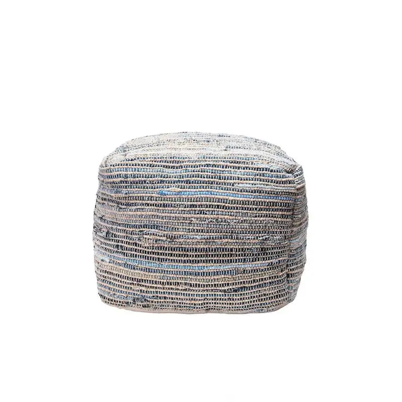 Pouf ottomano Nuloom Granada in maglia casual denim e iuta