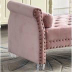 Panca Capitonnè con braccioli arrotolati, rivestimento in velluto blu e gambe in acrilico, 2-3 posti, 180 cm