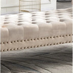 Panca Capitonnè con braccioli arrotolati, rivestimento in velluto blu e gambe in acrilico, 2-3 posti, 180 cm