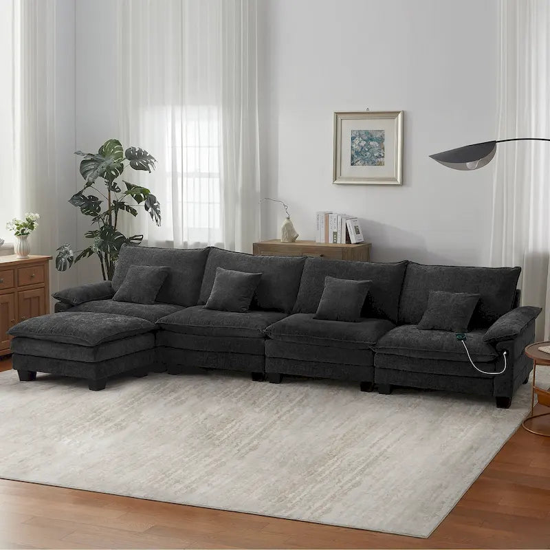 Divano sezionale modulare a L blu/bianco/grigio/nero/crema/verde, trasformabile in letto, a 5 posti