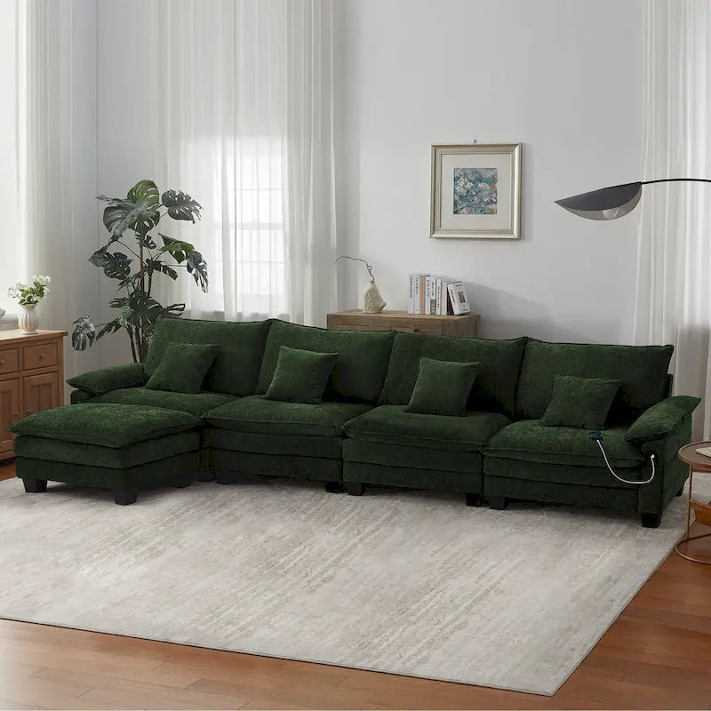 Divano sezionale modulare a L blu/bianco/grigio/nero/crema/verde, trasformabile in letto, a 5 posti