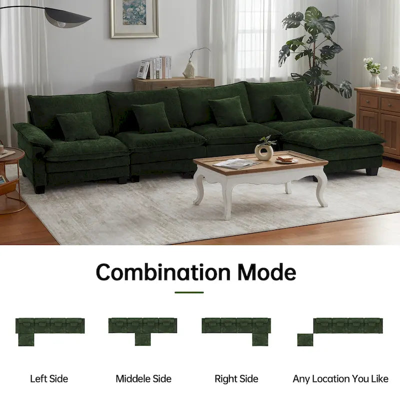 Divano sezionale modulare a L blu/bianco/grigio/nero/crema/verde, trasformabile in letto, a 5 posti