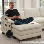 Divano sezionale modulare a L blu/bianco/grigio/nero/crema/verde, trasformabile in letto, a 5 posti