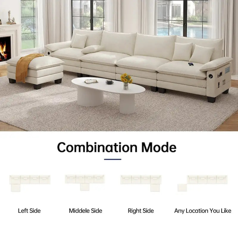 Divano sezionale modulare a L blu/bianco/grigio/nero/crema/verde, trasformabile in letto, a 5 posti