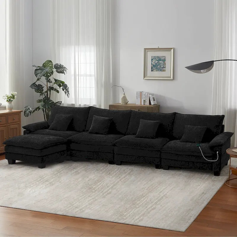 Divano sezionale modulare a L blu/bianco/grigio/nero/crema/verde, trasformabile in letto, a 5 posti