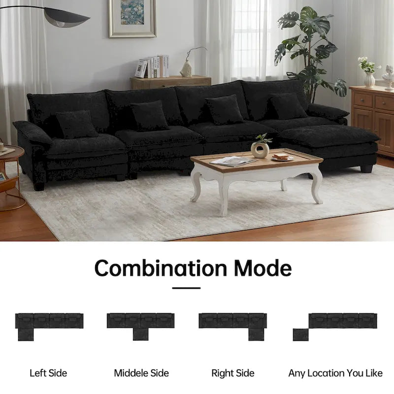 Divano sezionale modulare a L blu/bianco/grigio/nero/crema/verde, trasformabile in letto, a 5 posti