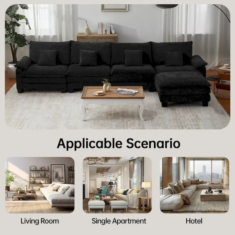 Divano sezionale modulare a L blu/bianco/grigio/nero/crema/verde, trasformabile in letto, a 5 posti