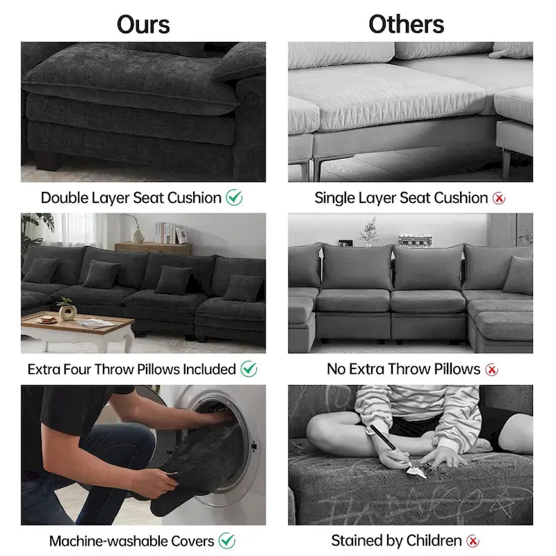 Divano sezionale modulare a L blu/bianco/grigio/nero/crema/verde, trasformabile in letto, a 5 posti