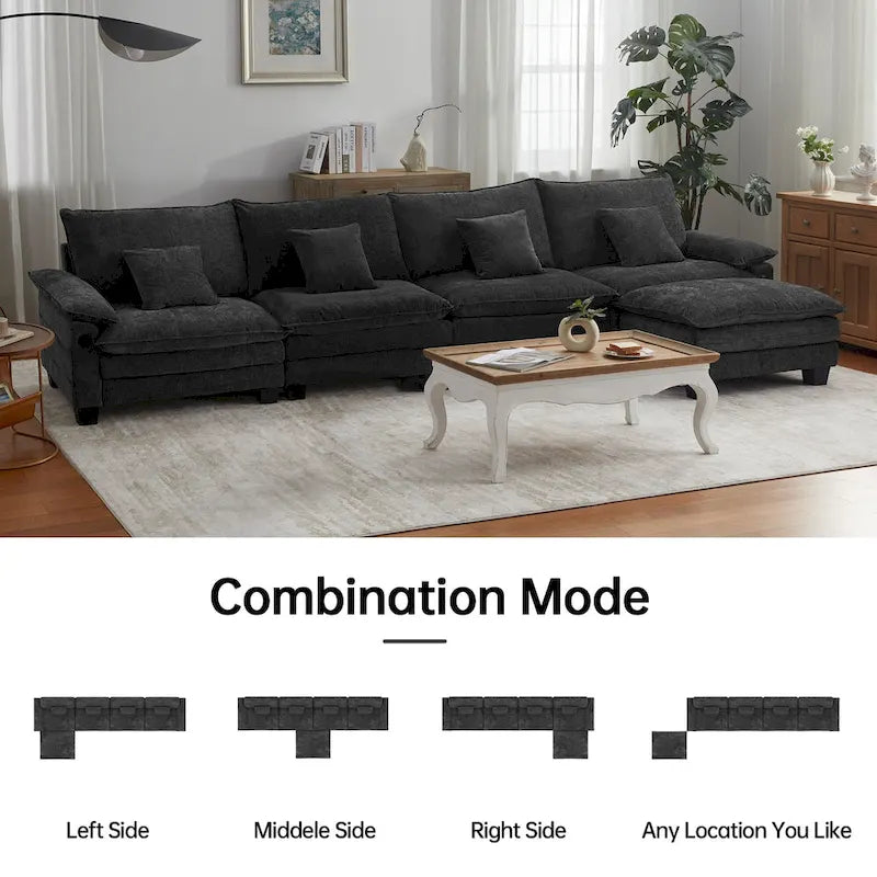 Divano sezionale modulare a L blu/bianco/grigio/nero/crema/verde, trasformabile in letto, a 5 posti